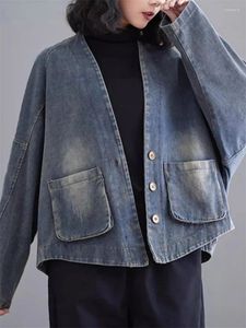 Damenjacken, Retro-Jeansmantel für Damen, 2024, Frühling, Distressed, weiße Tasche, Patchwork, kurze Jacke, lässig, unregelmäßige Jeans-Oberseite, übergroß