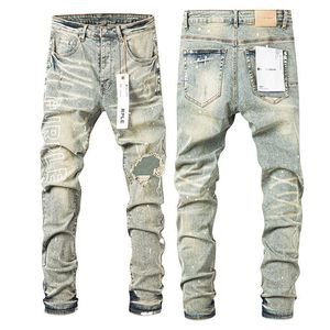 Jeans viola di marca High Street americana con fori, pantaloni a gamba dritta con inchiostro sporco e schizzi d'acqua