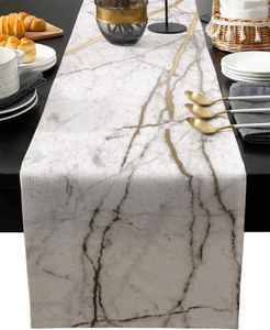 Table Cloth White Gray Gold Marble Linen Runners Dresser Scarf Decor Kitchen Dining Coffee Home Holiday Party Dinner