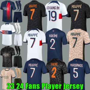 قمصان كرة القدم #7 Mbappe Maillot Psges 23/24 Player 10 Hakimi Sergio Ramos M.Asension 2023 2024 Football Jersey Men Kids Kit