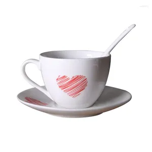 Canecas Caneca de café com padrão de amor vermelho azul com colher prato simples conjunto de cerâmica xícara de chá da tarde tudo para a cozinha