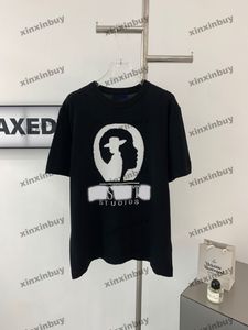 xinxinbuy men designer tee t shirt 2024ポートレートパターンレターJacquard半袖コットン女性グレーブラックオレンジグリーンS-2xl