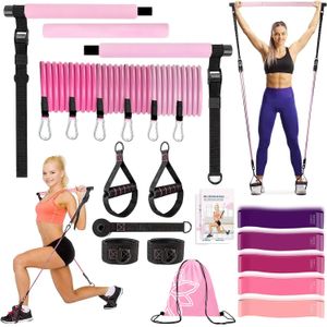 Fitness Yoga Pilates Bar Kit with Resistance Bands Portable Home Gym for Women Full Body Workouts 240227