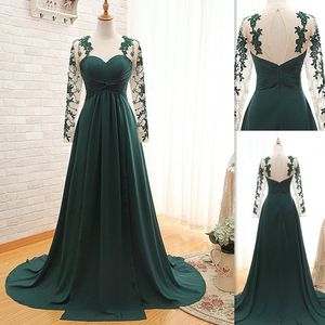 Emerald Green Prom Dresses 2018 långa ärmar Real Pos a-line pärlstav special tillfälle festklänningar älskling klänning för kvinnor ele242g