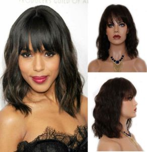14inch Short wavy Bob Wig With Bangs Heat Resistant Synthetic water wave Natural African American Womens Wigs2041505