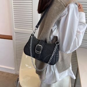Evening Bags Women Denim Shoulder Bag Buckle Decor Retro Tote Handbag Fashion Zipper Casual Satchel