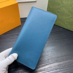 TZ Fashion Purses Blue Aerogram Brazza Money Folder Luxurious Calfskin Long Wallet Men's Simple Daily äkta läderplånbok 270R