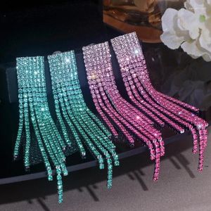 Dangle Earrings Trendy Pink Rhinestone For Women Girls Luxury Long Tassel Ladies Wedding Party Temperament Jewelry