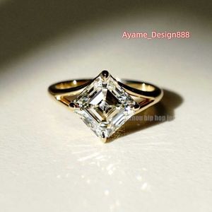 İnce Laboratuar Nişan Yüzükleri 925 Gümüş IGI Doğrulanmış HPHT Asscher Kesme VVS Sınıfı Sentetik Elmas Laboratuvarı Grown Diamond Solitaire Halkası