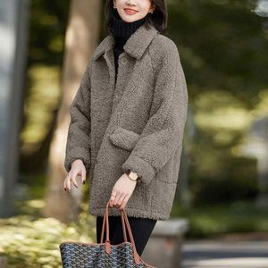 Jaquetas femininas outono e inverno imitação de caxemira casaco edição coreana quente lapela bolso solto jaqueta roupas