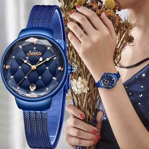 Kvinnor Fashion Blue Quartz Watch Lady Casual Waterproof Simple Wristwatch Present till Girls Wife Saat Relogio Feminino Box 210624194D