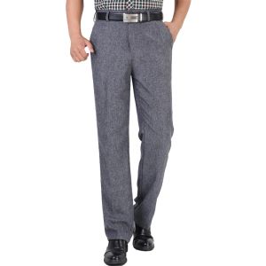 Pantaloni nuovi pantaloni estivi da uomo sottili pantaloni da abito casual a vita alta pantaloni di lino larghi solidi pantaloni eleganti da lavoro dritti di mezza età