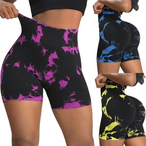 Sem costura gravata tingida shorts cintura alta calças esportivas apertadas push up leggings femininas ajuste hip elevador yoga fitness leggins feminino shorts 240308