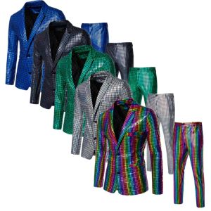 Garnitury Summer New Men Rainbow Train Suit 2 -częściowy złoty / srebrny moda luksusowa impreza taneczna spektakl Blazer i spodnie