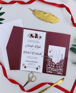 DIY Invitation Kit Burgundy Laser Cut Invites for Wedding Quince Sweet Sixteen Laser Cut Pocket Invites With Belly Band4378066