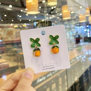 Dangle Earrings Glass Persimmon Drops Of Glaze Flower Fashionable Joker Retro Geometric Stud Women Jewelry Wholesale