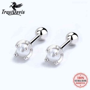 Trustdavis Real 925 Sterling Silver Fashion Sweet Clover Lämnar CZ SCREW STUD Earrings For Women Children Baby Jewelry DA2240 L2203455