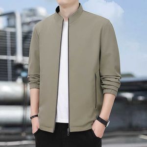 2024 new spring and autumn season solid color mens executive jacket stand up collar middle-aged business dads thin casual jacket