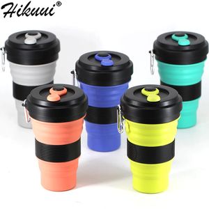 550ml caneca de silicone dobrável copo telescópico com tampa viagem copo de água caneca de café esporte garrafa de água potável ferramentas 240306