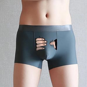 Underpants Mens Funny Panties Solid Underwear Ice Silk Boxer Briefs Personality Cartoon Shorts Soft Breathable Ultra Thin Boxershorts