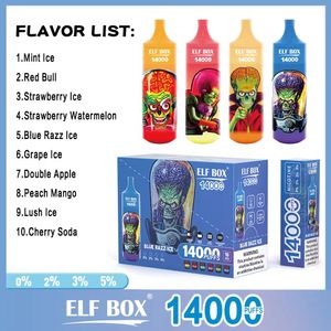 echte ELF BOX 14000 Puffs E-Zigaretten Einweg-Vape-Stift 600 mAh Typ-C-Akku 10 Geschmacksrichtungen 0 % 2 % 3 % 5 % Kapazität 25 ml vs. Vape Shisha 15k