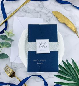 Elegant Navy Laser Cut Invite med Belly Band och RSVP Card för Wedding Quince Sweet Sixteen DIY Invitation Kit1622800