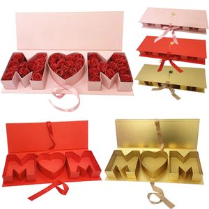 Caixa de flores do dia das mães com tampas para arranjos florais letras em forma de caixas de presente embalagem envoltório mãe artesanato conjunto decoração 240228