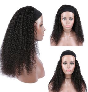 Kinky lockigt mänskligt hår pannband peruk för svarta kvinnor full brasiliansk remy glueless curly naturliga peruker med huvudband fullt icke -spets w8420550