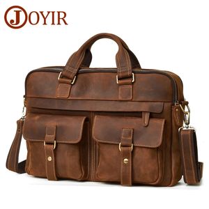 JOYIR Pastas masculinas de couro de cavalo louco, bolsas mensageiro de ombro, portfólio masculino 15617, laptop, documentos de escritório de negócios 240308