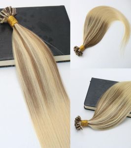 100 прядей 100 штук предварительно скрепленные человеческие волосы Remy для наращивания кератиновых ногтей U-кончик для наращивания волос балаяж омбре волосы каштановые блондинки Highli1450159