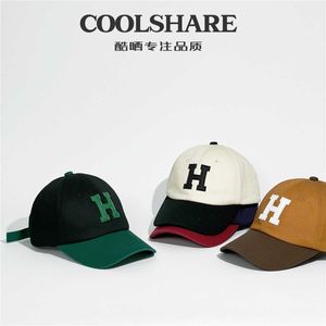 Tiktok net red hat childrens tide hat Korean duck tongue hat soft top womens color blocking green letter baseball cap ins