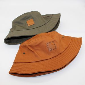 Fashion Pure Color Bucket Hats Workwear Retro Short Brimmed Fisherman Hat Folding Flat Top Leather Label Basin Caps