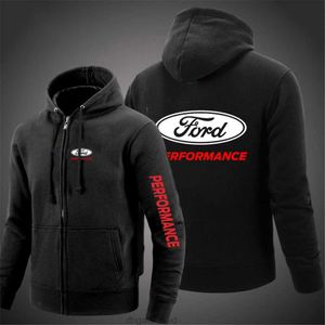 2024 Frühling Herbst Herren Ford Performance Print Beliebte einfarbige langärmelige Outdoor-Strickjacke mit Reißverschluss, trendige Kapuzenpullover