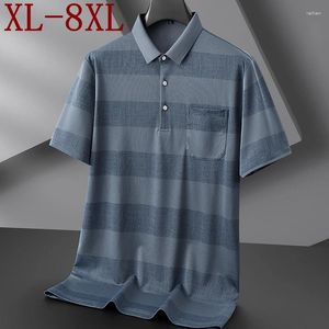 Men's Polos 8XL 7XL 6XL 2024 Summer High End Casual Striped Shirts For Men Tops Short Sleeve Lapel Mens Polo Shirt Loose T-shirt Homme