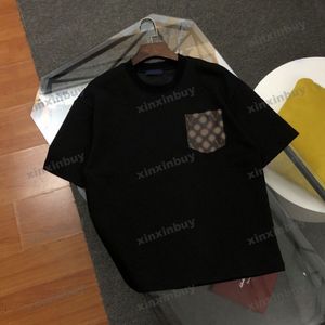 Xinxinbuy Men Designer Tee T Shirt 2024 Exposs Wzór litera Jacquard skórzane kieszenie z krótkim rękawem bawełniane kobiety szary czarny biały s-xl