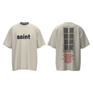 Saint Michaels Window to the Soul American Distressed Letter Print High Street Loose Fitting Mens and Womens T-shirt Short Sleeved