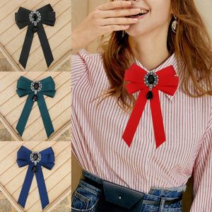 Brooches Fashion Black Red Ribbon Bow Brooch Rhinestone Crystal Fabric Cloth Art Luxury Wedding Dress Pins And Gift For Women