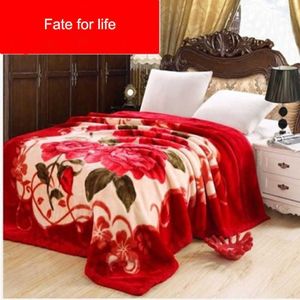 Double Layer Winter Thicken Raschel Plush Weighted Blanket For Double Bed Warm Heavy Fluffy Soft Flowers Printed Throw Blankets 20249I