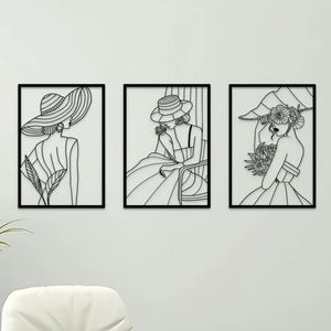 3 Pcs Fashion Lady Metal Wall Decor Vintage Ladies Wall Art Modern Female Pictures For Home Decoration For Hanging Above The Bed 240304