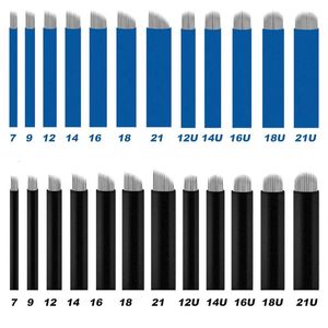 500 peças 12/14/16/18/21 pinos agulhas de microblading sobrancelha tatuagem lâmina descartável manualmente microlâmina agulha de maquiagem permanente 240306