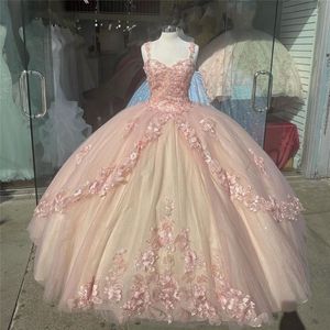 Blush pembe ışıltılı quinceanera balo elbiseleri 2021 kapalı omuz payetleri balo elbisesi tül parti tatlı 15 16 elbise quincea dönemi anos202d