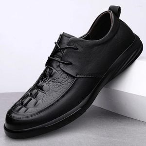 Casual Shoes Crocodile Pattern Men's Genuine Leather Microfiber Leathe Soft Anti-slip Rubber Loafers Man For Men