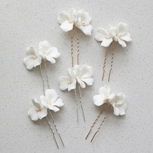 SLBRIDAL Handmade Freshwater Pearls Ceram Flower Bridal Hair Pin Set Wedding Hair Sticker Hair Accessories Women Hair Jewelry 240305