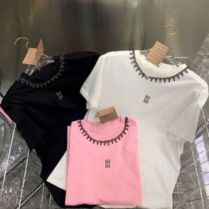 Kvinnor T -shirtdesigner Tshirt Kvinnor Summer Round Neck Short Sleeve Tees Fashion Rhinestone Letter Graphic Tee Cotton Tops
