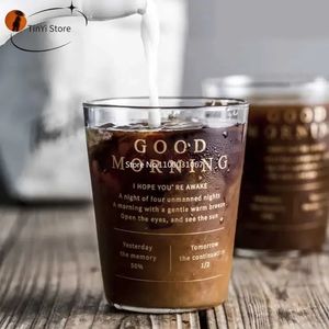 400ml Transparent Breakfast Glass Cup Gold Letter Printing Coffee Mug Milk Juice Flower Tea Cup Creative Home Office Drinkware 240306