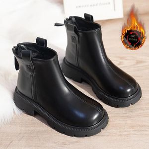 Stivali autunno inverno 2024 scarpe casual per ragazze in pelle con cerniera calda in cotone antiscivolo impermeabili per bambini moda per bambini