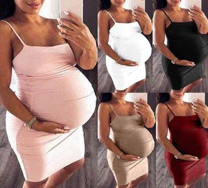 Ubrania dla kobiet w ciąży stałe rękawie w ciąży sukienka macierzyńska rekwizyty ciążowe bodycon swobodne mini sukienki Drop1535003