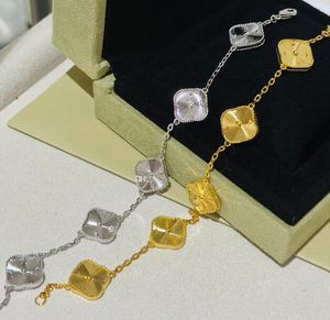 Agat Mother of Pearl Charm Bracelets Początkowy kryształowy diament złota biżuteria walentynki Day Designer Four Leaf Clover Bransoletka