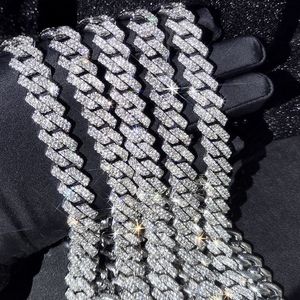 15mm Micro Pave Prong Cuban Chain Halsband Fashion Hiphop Full Iced Out Rhinestones Jewelry for Men Women271Z