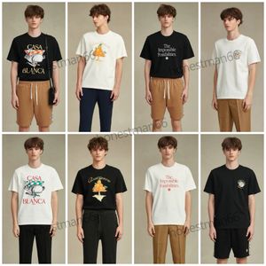 24SSカサブランカの男女デザ​​イナーファッションTシャツ新しいカサブラントップトップコットンショートスリーブホワイトアフェアムクラブクラブTシャツハワイ半袖ポロ